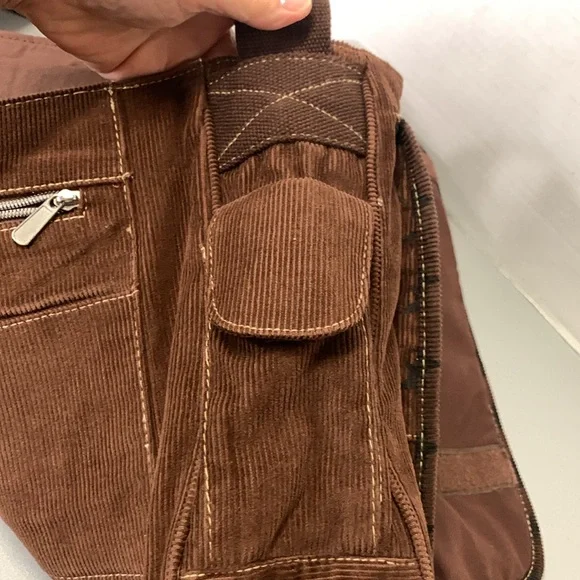 BONGO Brown Corduroy Star Pattern Messenger Bag adjustable strap - Picture 9 of 12